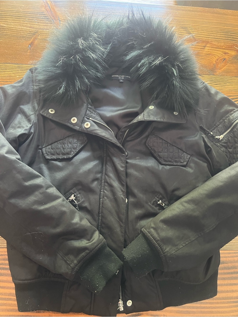 Generation Love Black Bomber Jacket with Faux Fur Trim
